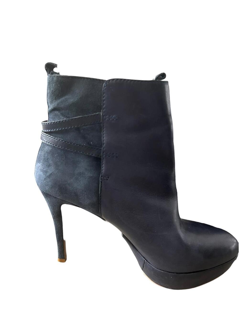 Zara navy leather suede platform ankle boots buckle heels size 8 - Picture 10 of 11